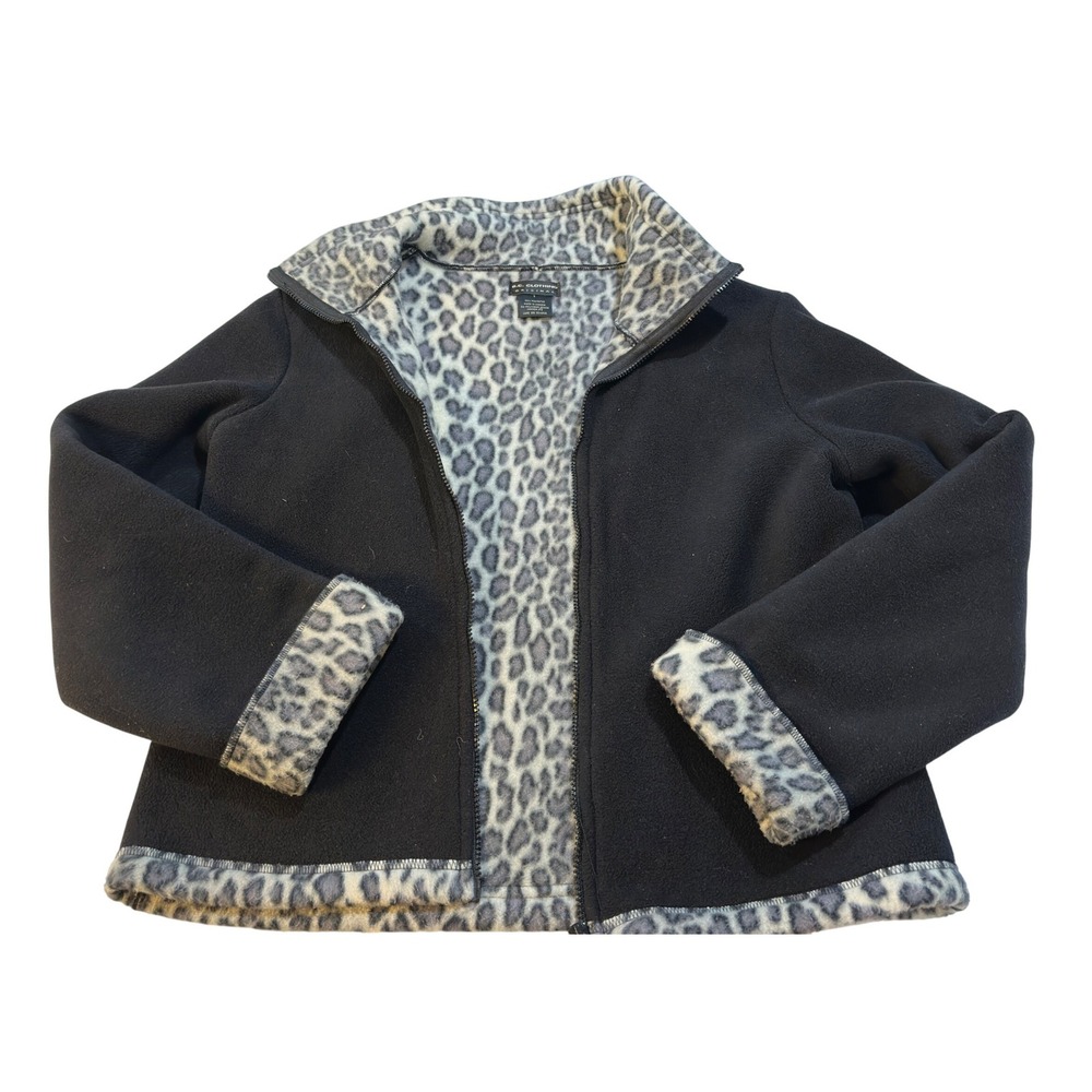 B.C. Clothing Fleece Jacket Vintage Black Leopard Print Trim Size L Canada